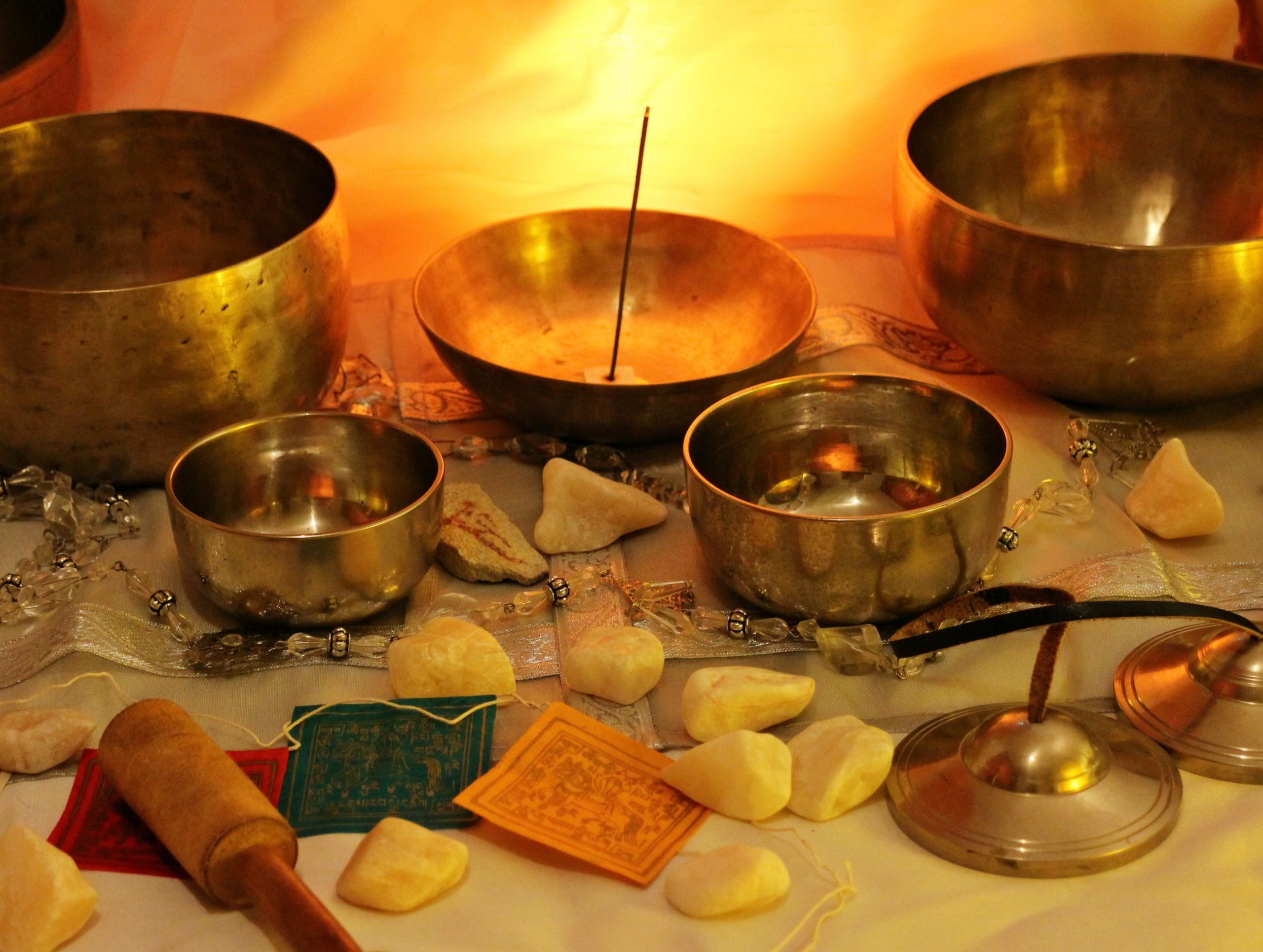 Sound bowls, incense, and crystals at Atha Spa